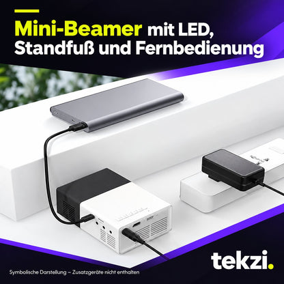 tekzi Mini-Beamer mit LED, Standfuß und Fernbedienung – Ansicht 7 im TEKZI-Design