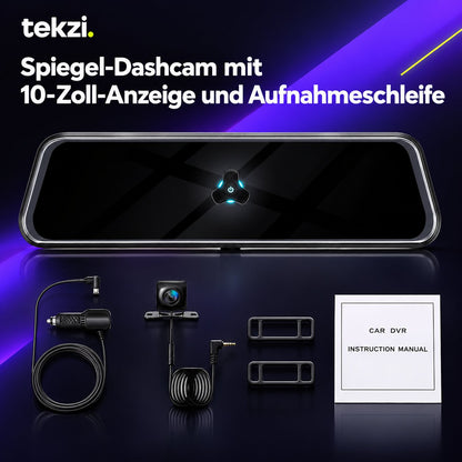 tekzi Spiegel-Dashcam mit 10-Zoll-Anzeige und Aufnahmeschleife – Ansicht 7 im TEKZI-Design
