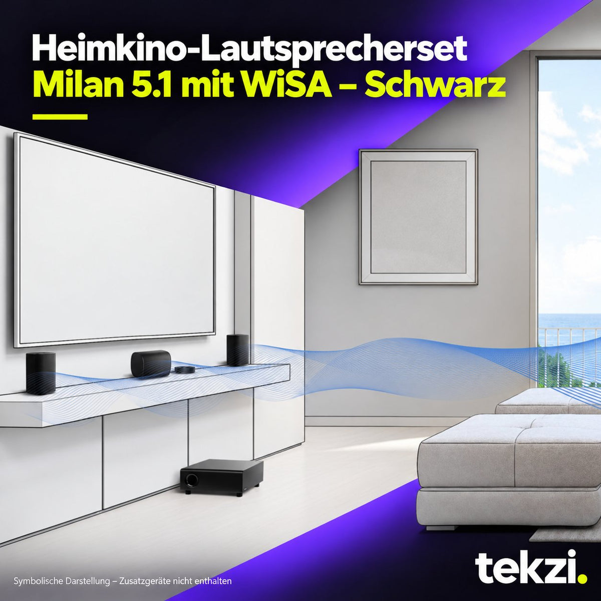 tekzi Heimkino-Lautsprecherset Milan 5.1 mit WiSA – Schwarz – Ansicht 28 im TEKZI-Design