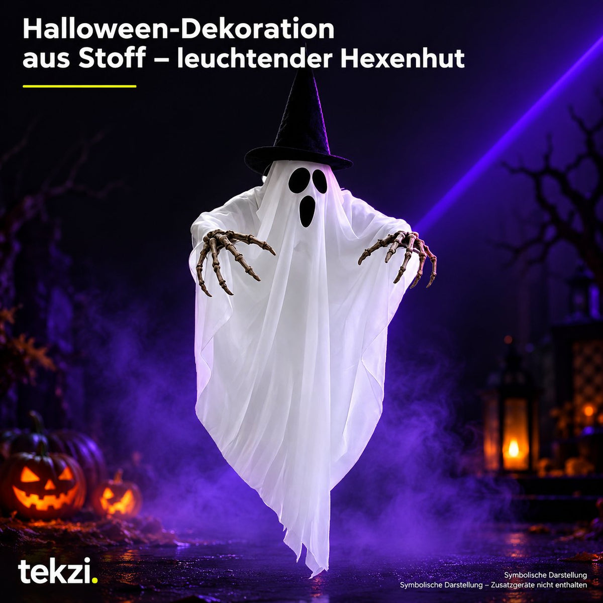 tekzi Halloween-Dekoration aus Stoff – leuchtender Hexenhut – Ansicht 5 im TEKZI-Design