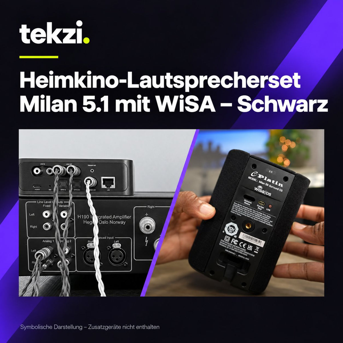 tekzi Heimkino-Lautsprecherset Milan 5.1 mit WiSA – Schwarz – Ansicht 31 im TEKZI-Design