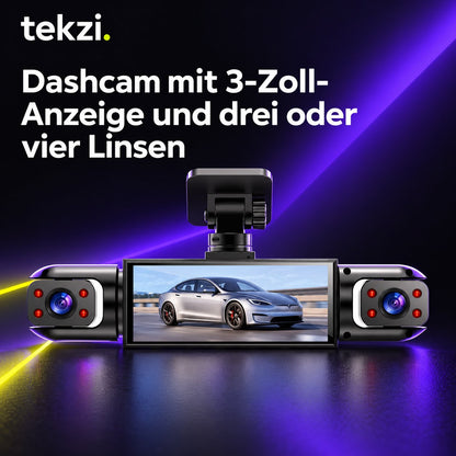 tekzi Dashcam mit 3-Zoll-Anzeige und drei oder vier Linsen – Ansicht 4 im TEKZI-Design