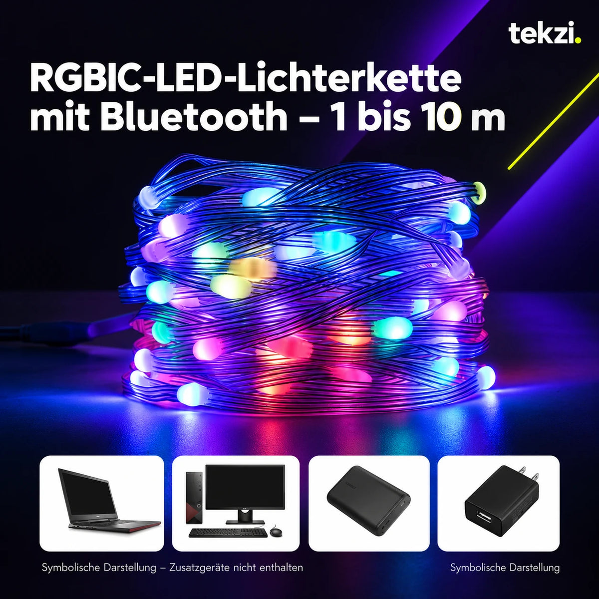 tekzi RGBIC-LED-Lichterkette mit Bluetooth – 1 bis 10 m – Ansicht 8 im TEKZI-Design