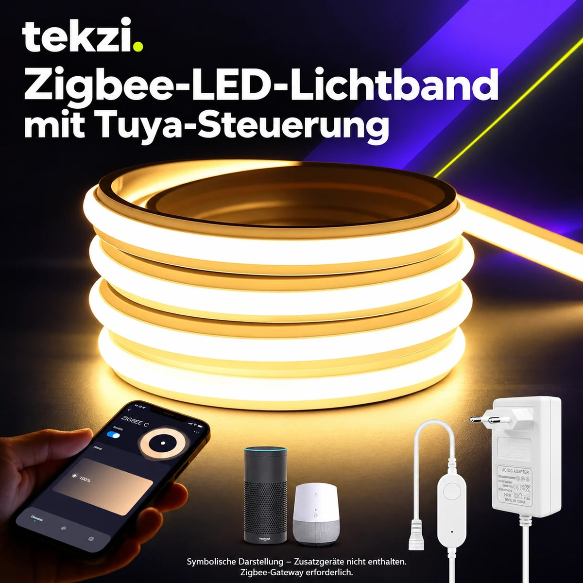Zigbee-LED-Lichtband mit Tuya-Steuerung – Ansicht 1 im TEKZI-Design