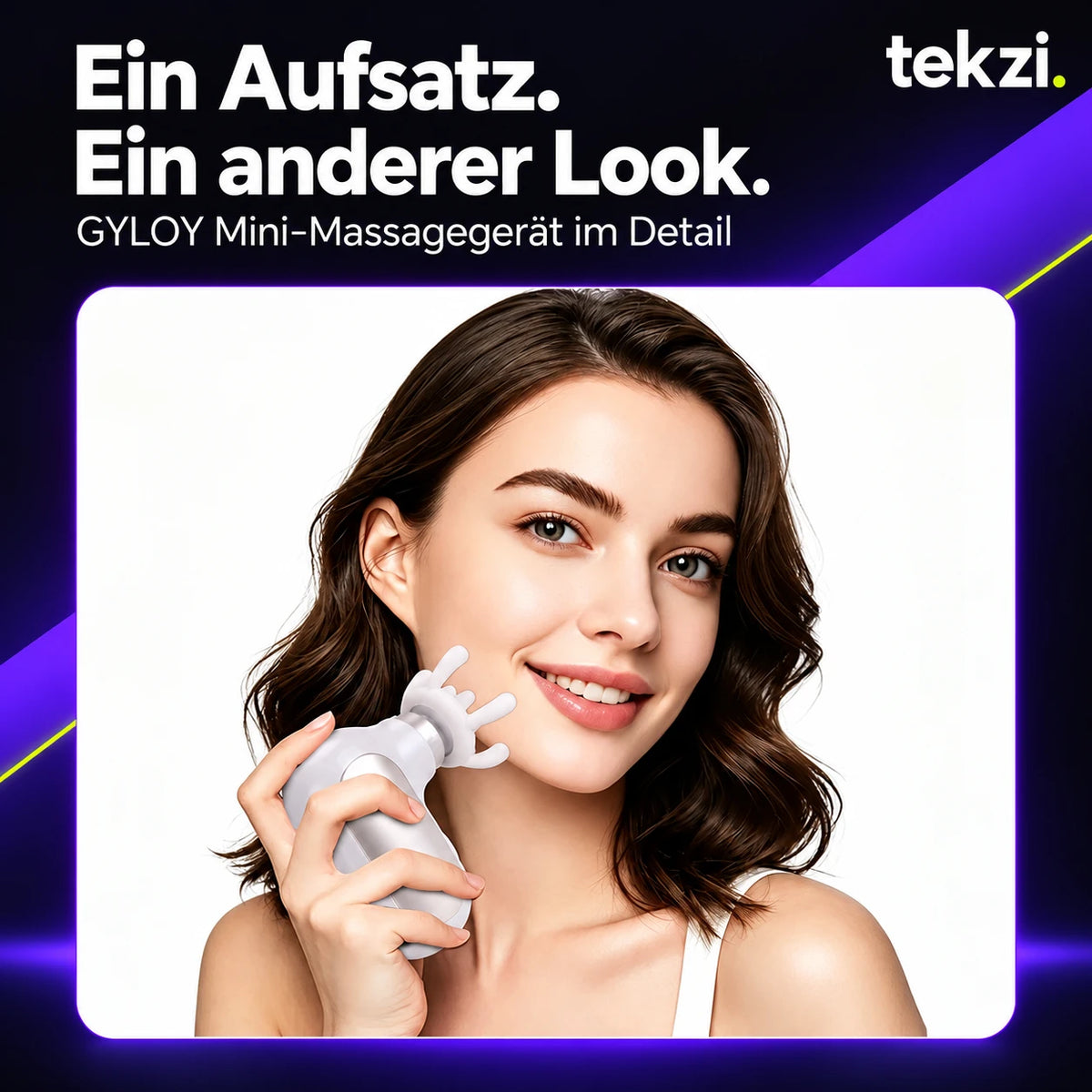 GYLOV Mini-Massagegerät mit drei losen Aufsatzformen – neutrale TEKZI-Produktansicht