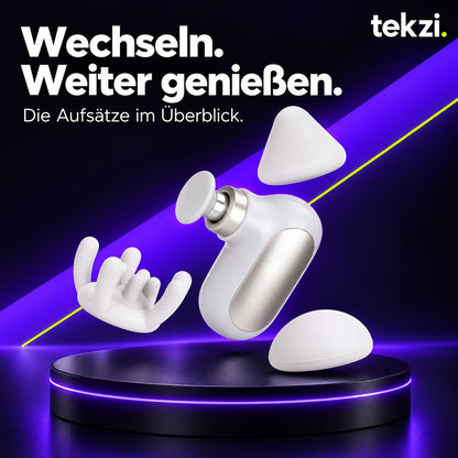 GYLOV Mini-Massagegerät mit drei losen Aufsatzformen – neutrale TEKZI-Produktansicht