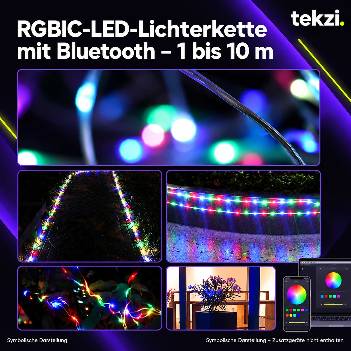 tekzi RGBIC-LED-Lichterkette mit Bluetooth – 1 bis 10 m – Ansicht 21 im TEKZI-Design