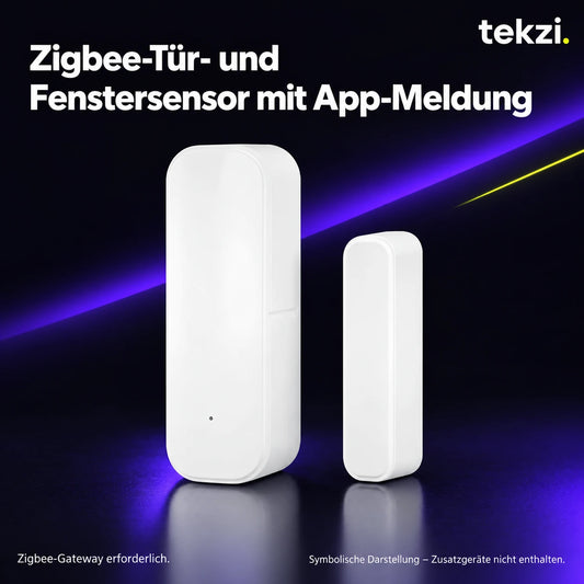 tekzi Zigbee-Tür- und Fenstersensor mit App-Meldung – Ansicht 1 im TEKZI-Design