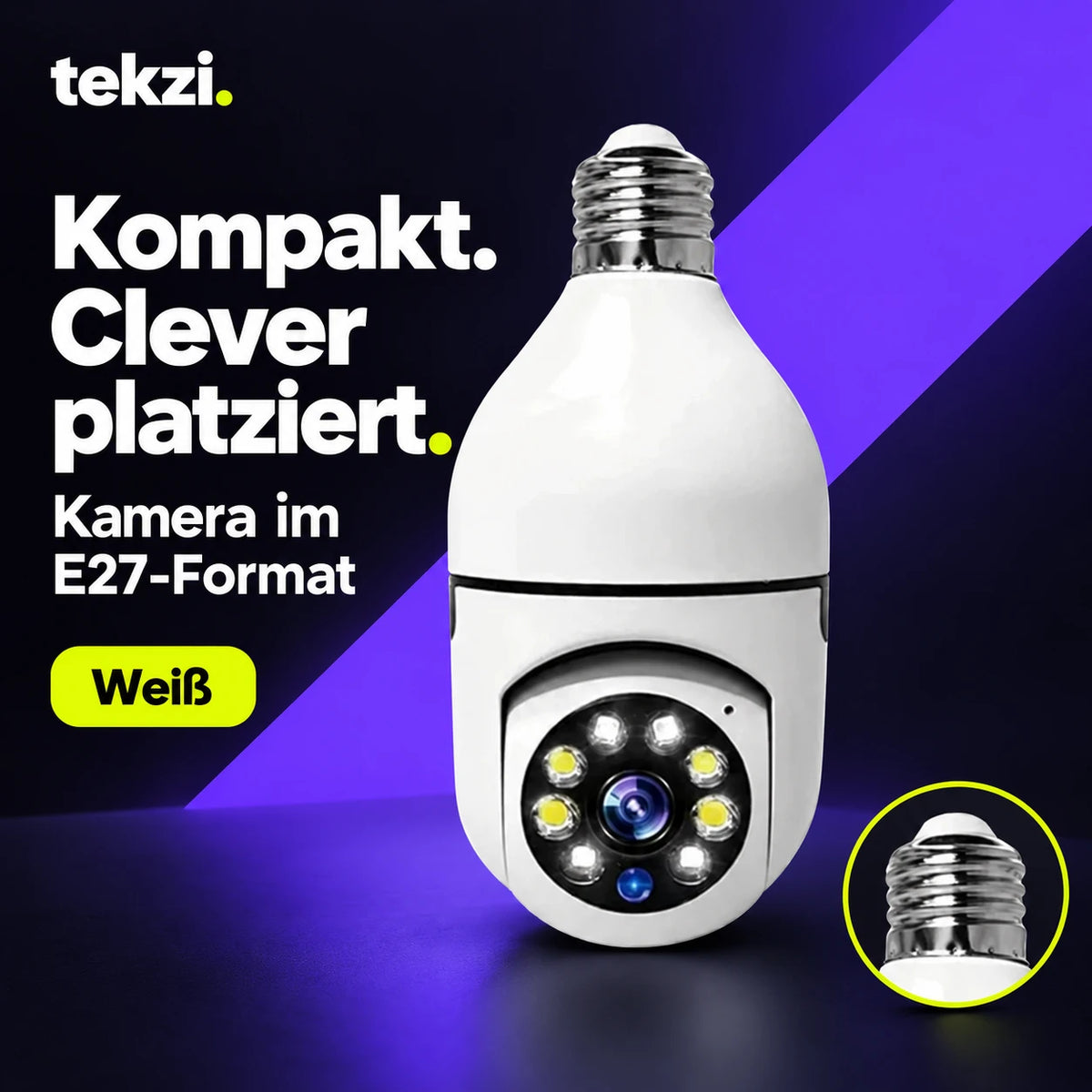 Weiße Kamera im E27-Format mit vergrößertem Schraubsockel – TEKZI