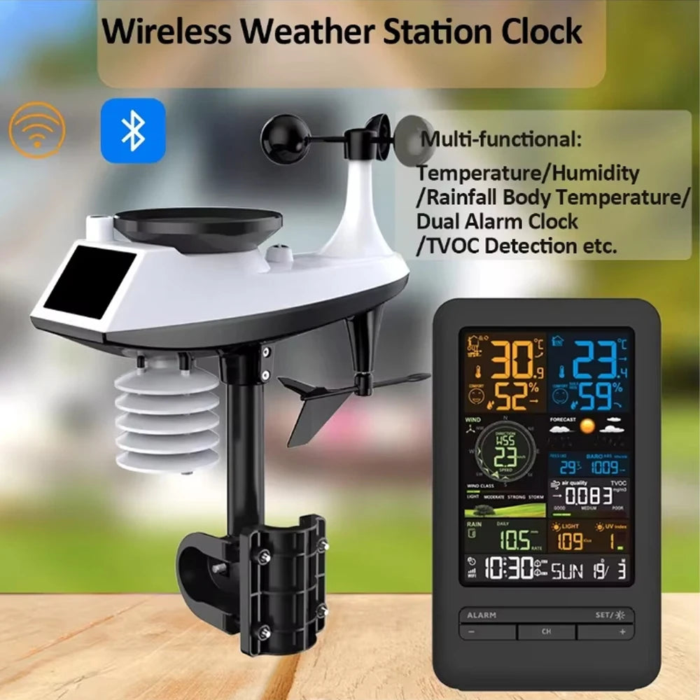 WLAN-Wetterstation mit Außensensor und ausgeschaltet dargestelltem Display im TEKZI-Design