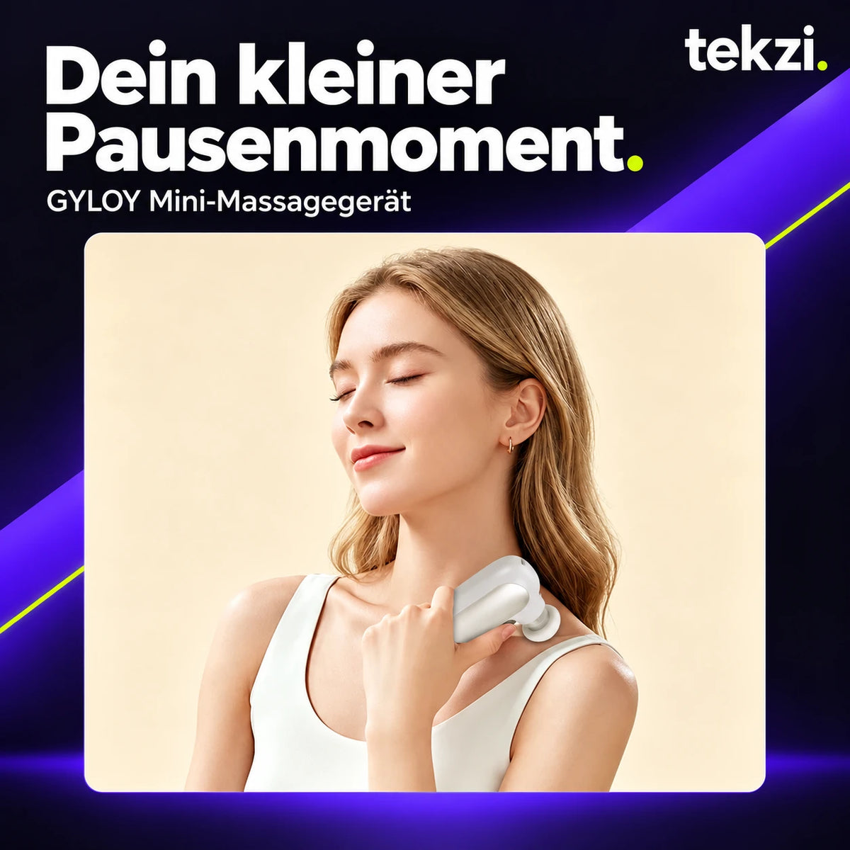 GYLOV Mini-Massagegerät mit drei losen Aufsatzformen – neutrale TEKZI-Produktansicht