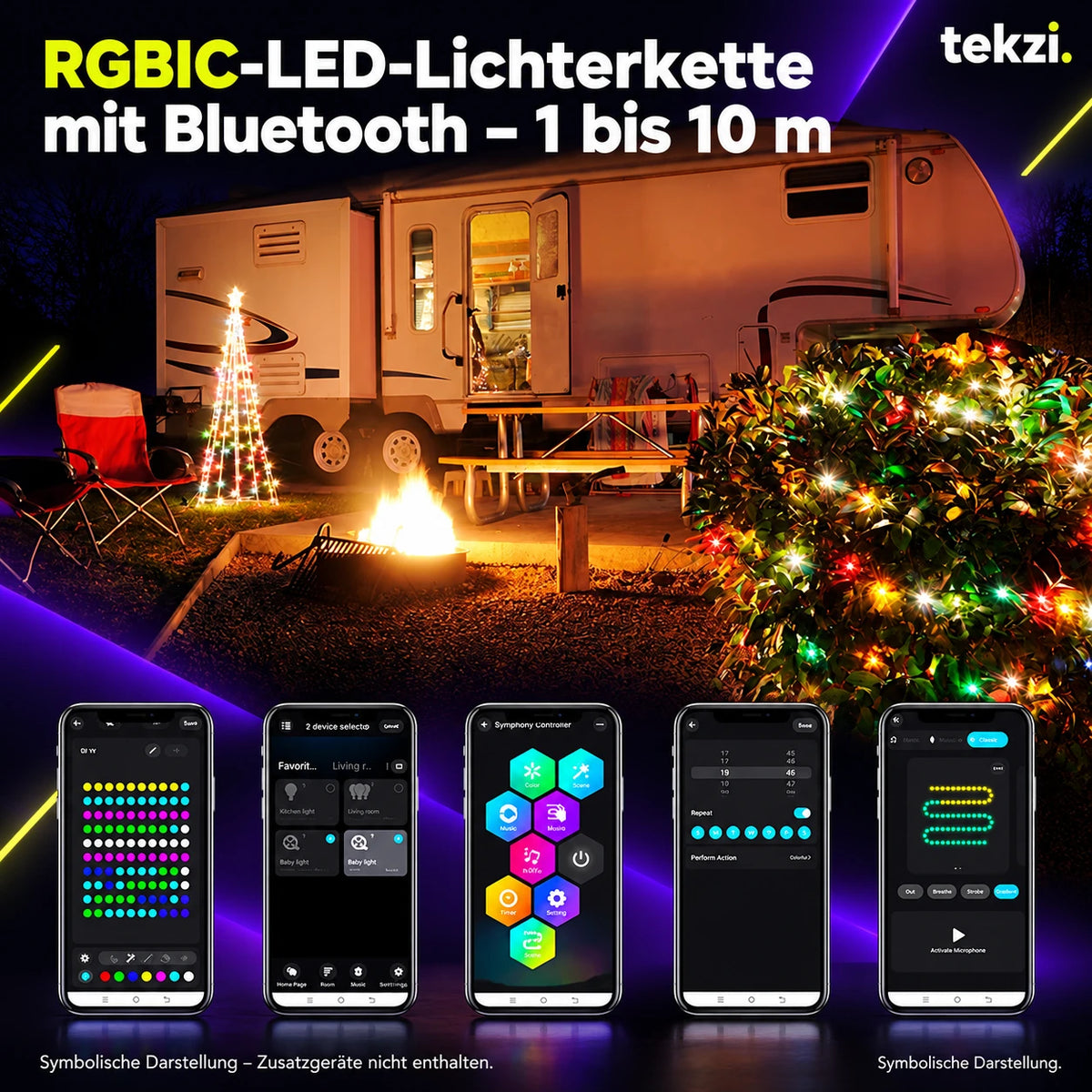 tekzi RGBIC-LED-Lichterkette mit Bluetooth – 1 bis 10 m – Ansicht 14 im TEKZI-Design