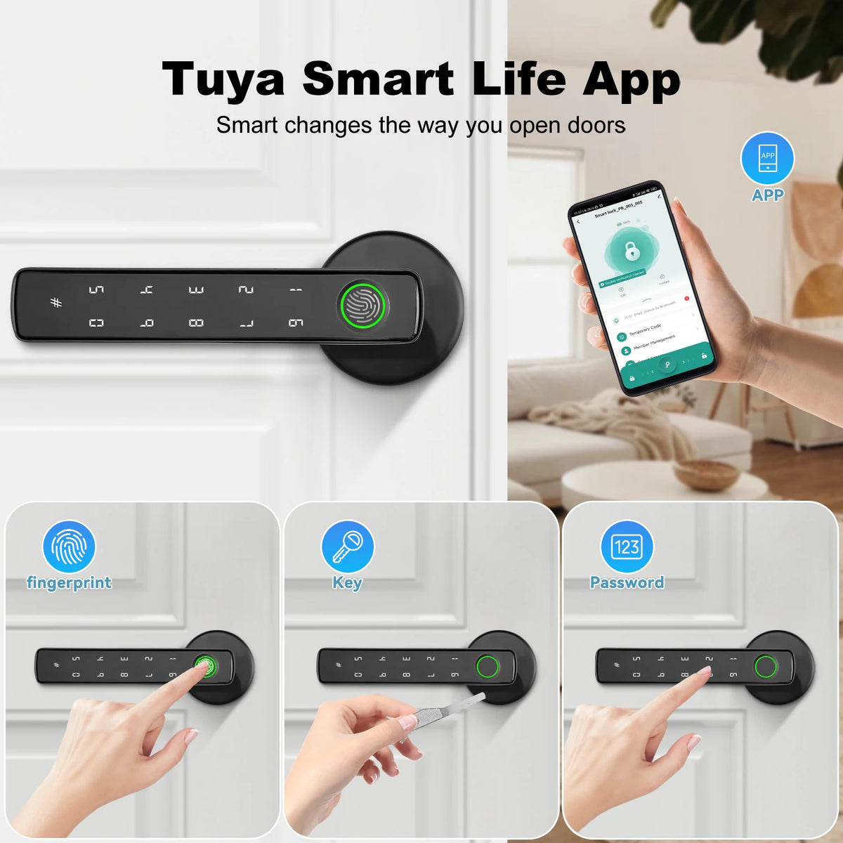 Elektroheimat Tuya-Türgriffschloss 4-in-1 mit Fingerabdruck und Bluetooth