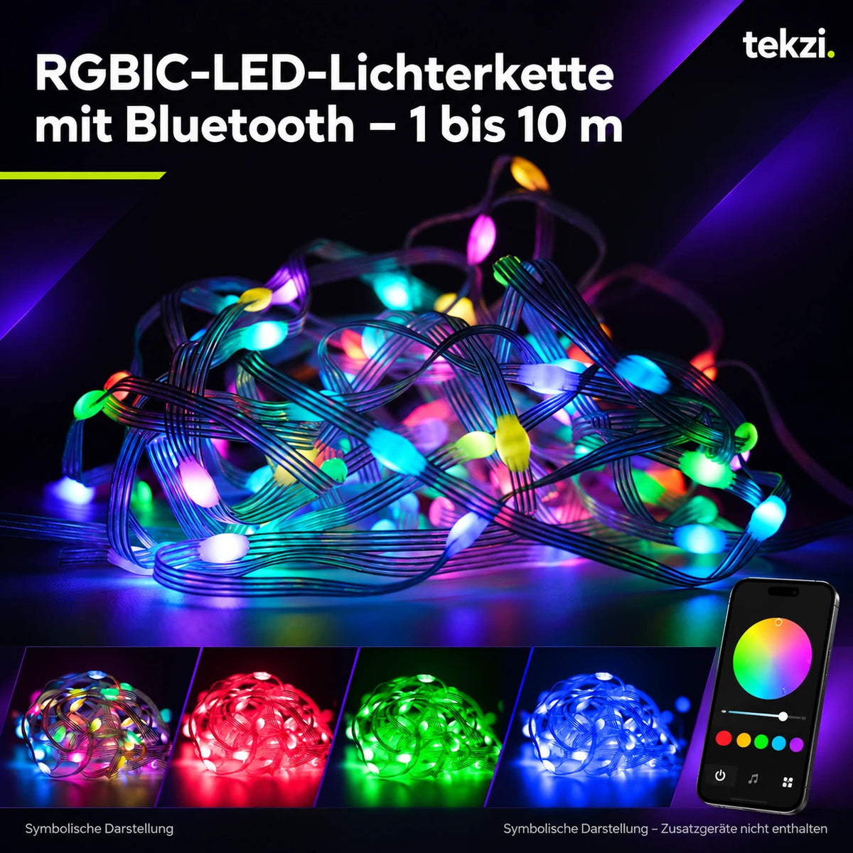 tekzi RGBIC-LED-Lichterkette mit Bluetooth – 1 bis 10 m – Ansicht 13 im TEKZI-Design