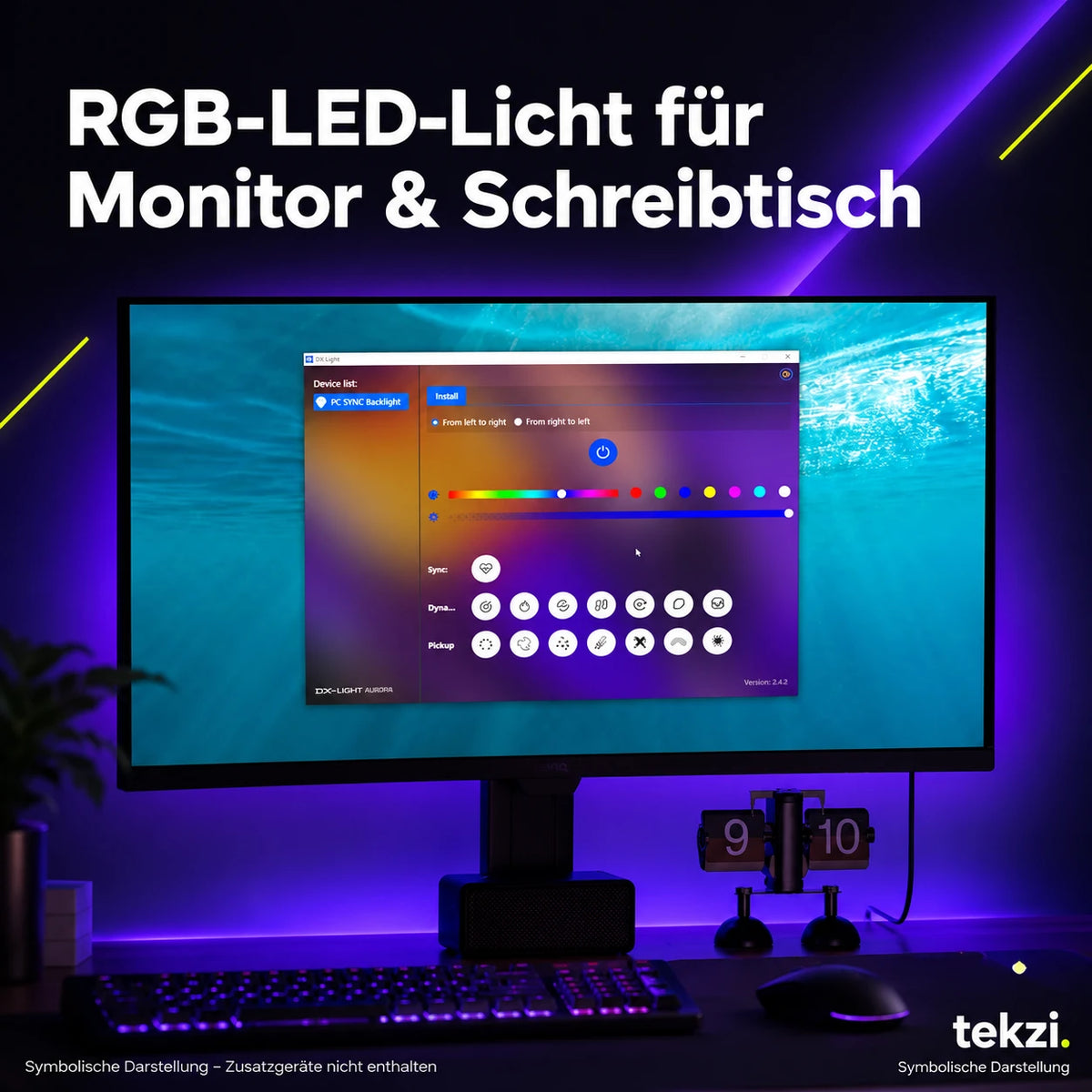 tekzi RGB-LED-Licht für Monitor & Schreibtisch – Ansicht 3 im TEKZI-Design
