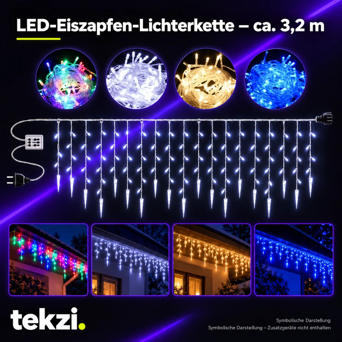 tekzi LED-Eiszapfen-Lichterkette – ca. 3,2 m – Ansicht 6 im TEKZI-Design