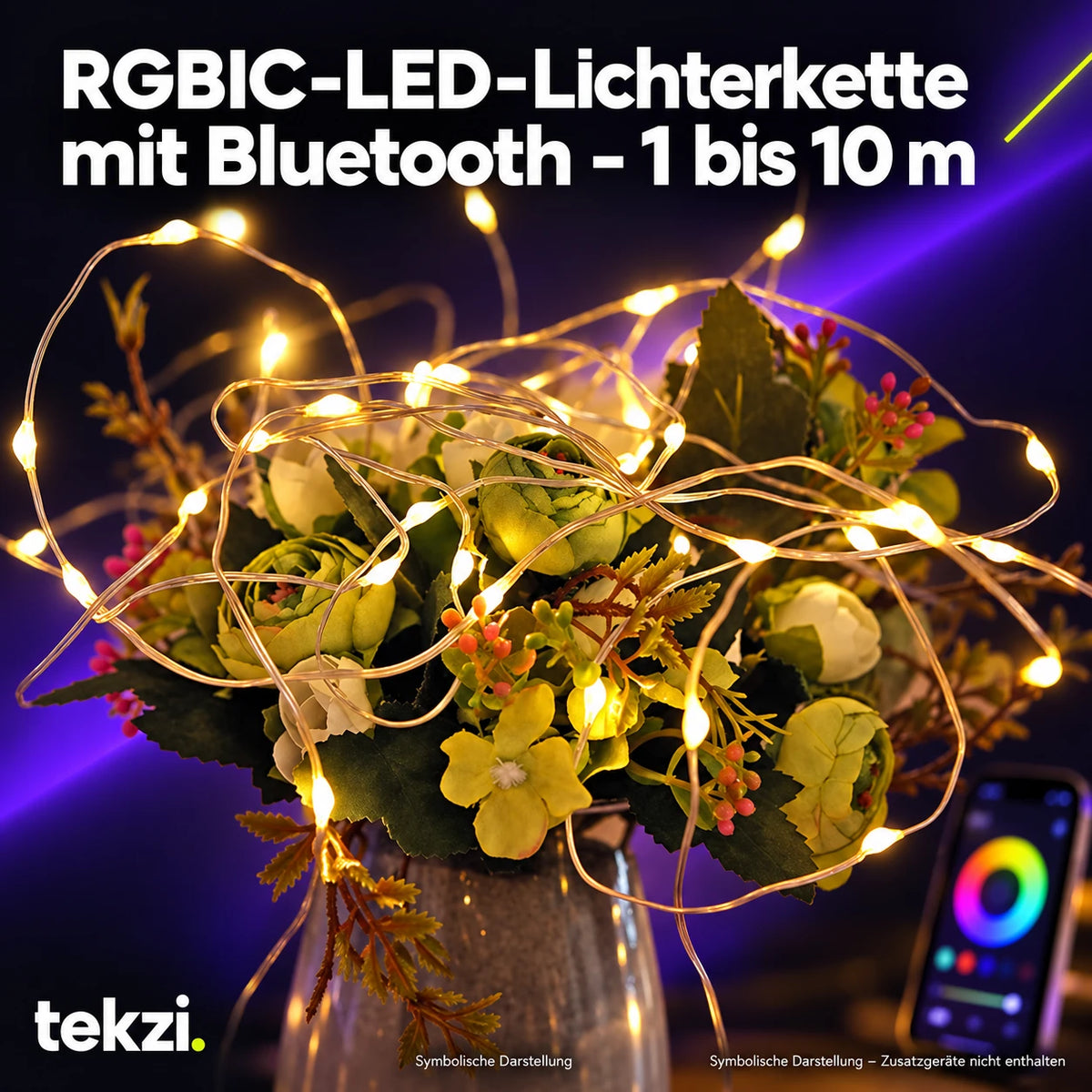 tekzi RGBIC-LED-Lichterkette mit Bluetooth – 1 bis 10 m – Ansicht 17 im TEKZI-Design