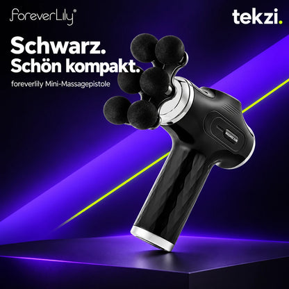Schwarze foreverlily Mini-Massagepistole mit Sechskugel-Aufsatz, TEKZI-Design