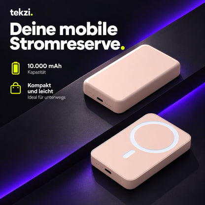 tekzi Powerbank mit 10.000 mAh – magnetisch und kabellos – Produktansicht im TEKZI-Design