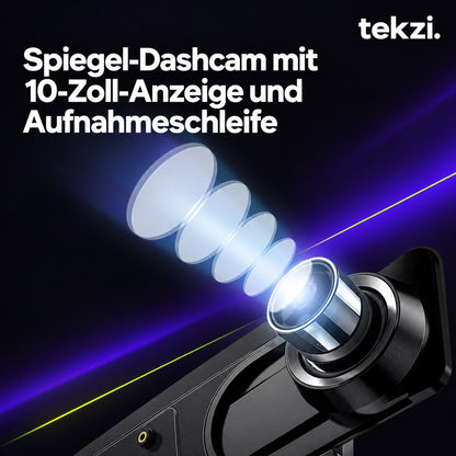 tekzi Spiegel-Dashcam mit 10-Zoll-Anzeige und Aufnahmeschleife – Ansicht 5 im TEKZI-Design