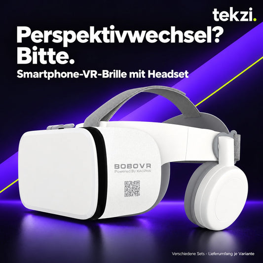 Weiße Smartphone-VR-Brille mit Headset – verschiedene Sets im TEKZI-Design