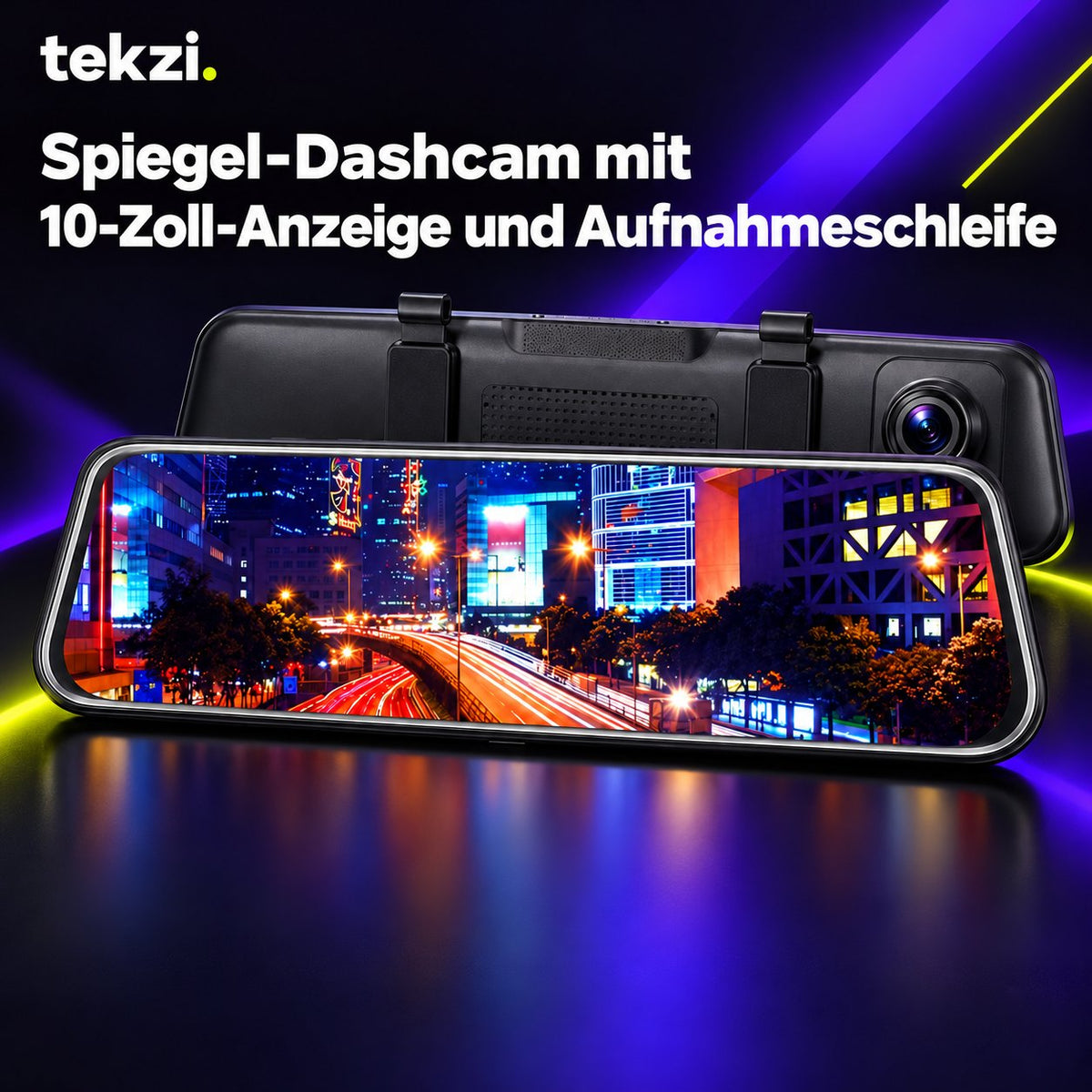 tekzi Spiegel-Dashcam mit 10-Zoll-Anzeige und Aufnahmeschleife – Ansicht 6 im TEKZI-Design