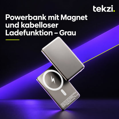 tekzi Powerbank mit Magnet und kabelloser Ladefunktion – Grau – Ansicht 4 im TEKZI-Design