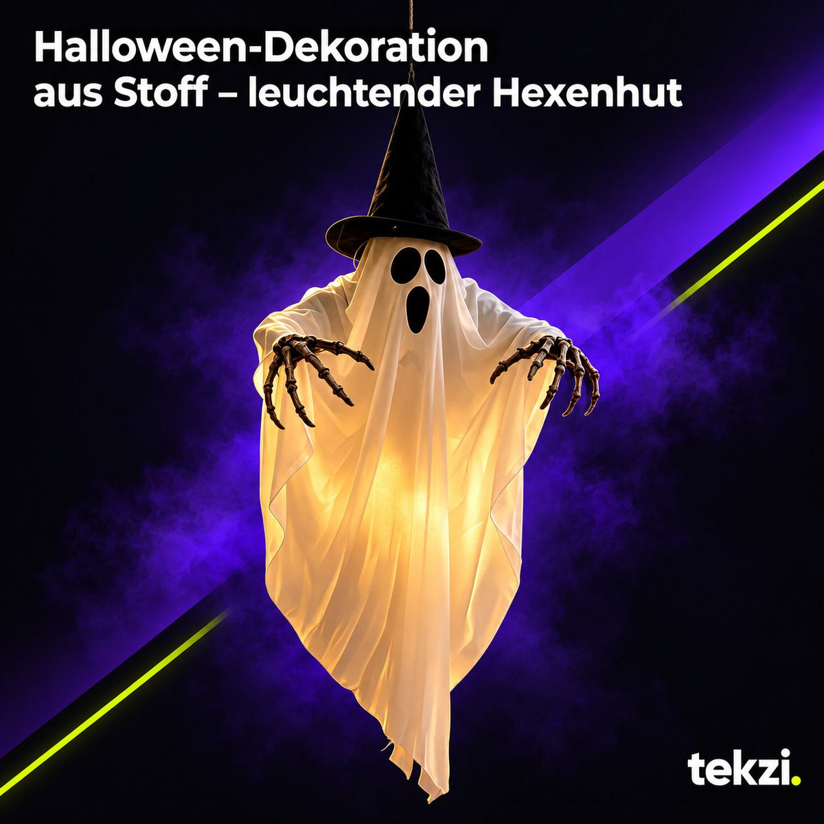 tekzi Halloween-Dekoration aus Stoff – leuchtender Hexenhut – Ansicht 6 im TEKZI-Design