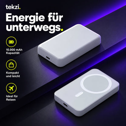 tekzi Powerbank mit 10.000 mAh – magnetisch und kabellos – Produktansicht im TEKZI-Design