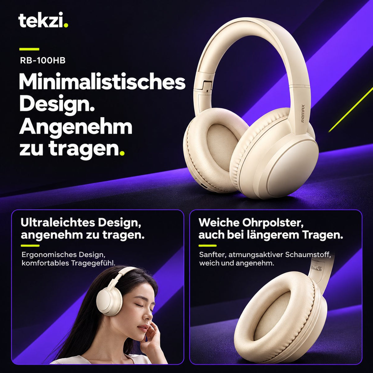 tekzi Kopfhörer Over-Ear mit Bluetooth – faltbar, drei Farben – Produktansicht 1 im TEKZI-Design