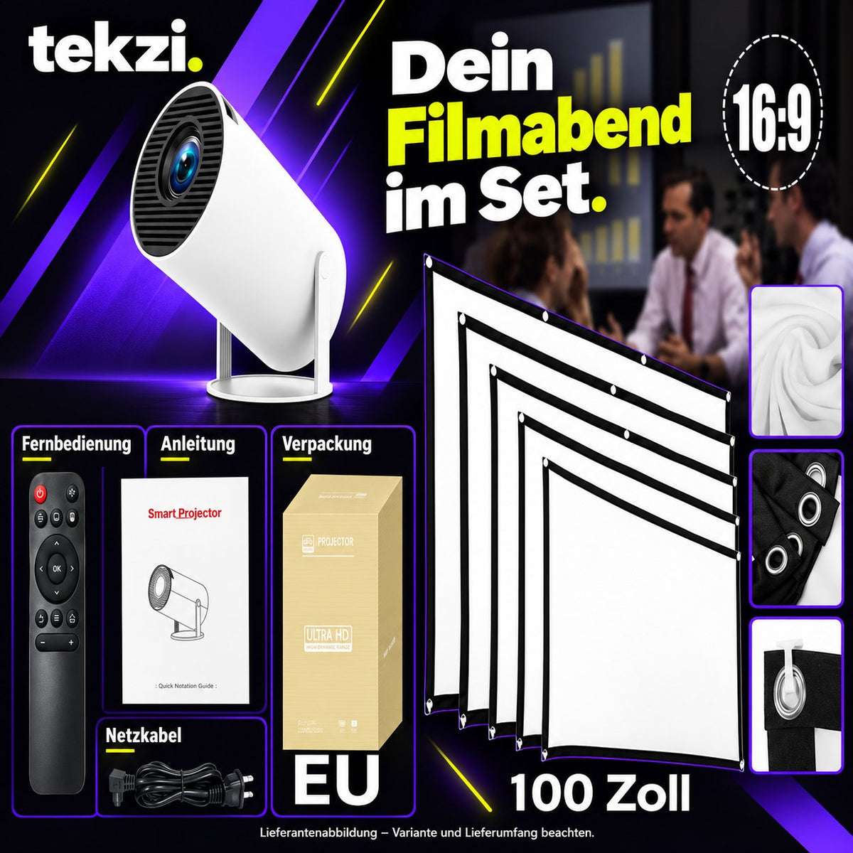 HY300 Pro Mini-Beamer – Produktansicht 10 im deutschen TEKZI-Design