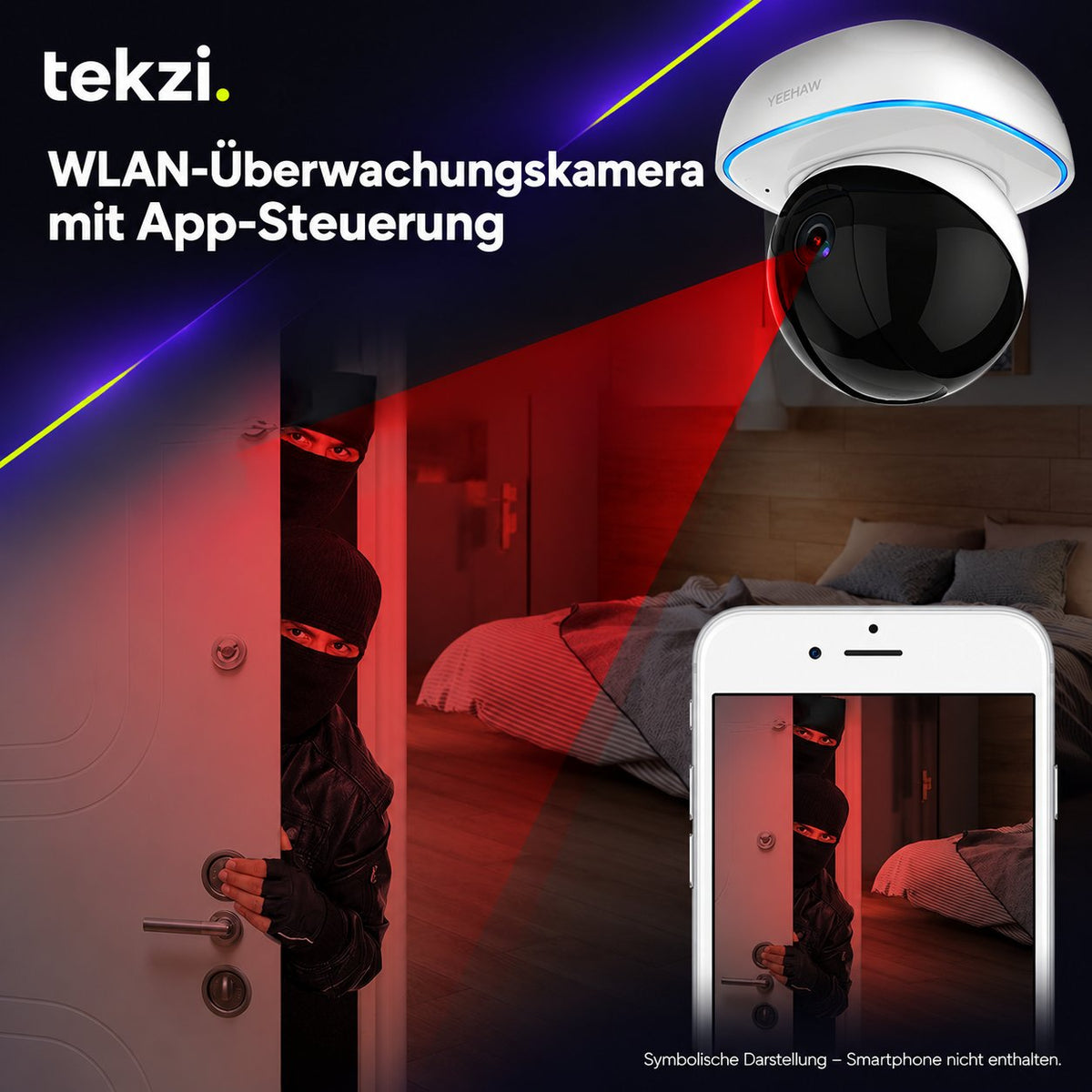 tekzi WLAN-Überwachungskamera mit App-Steuerung – Ansicht 3 im TEKZI-Design