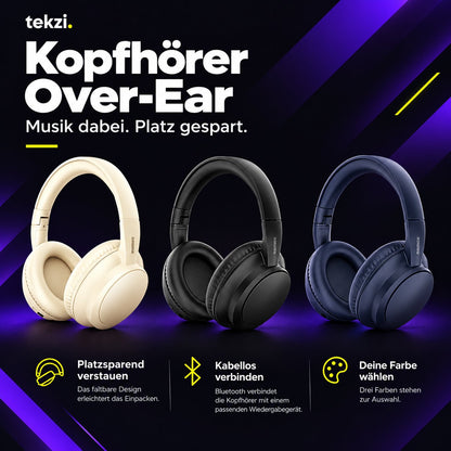 tekzi Kopfhörer Over-Ear mit Bluetooth – faltbar, drei Farben – Produktansicht 2 im TEKZI-Design