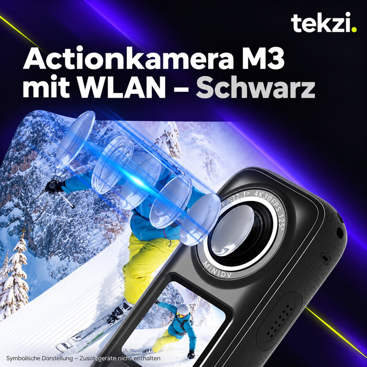 tekzi Actionkamera M3 mit WLAN – Schwarz – Ansicht 3 im TEKZI-Design