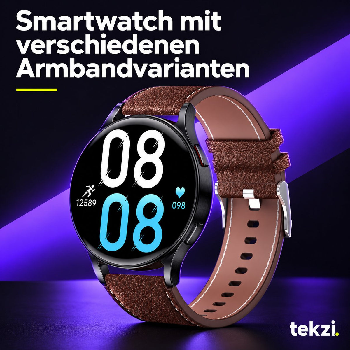 tekzi Smartwatch mit verschiedenen Armbandvarianten – Ansicht 7 im TEKZI-Design