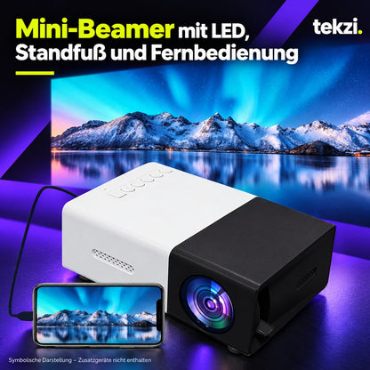 tekzi Mini-Beamer mit LED, Standfuß und Fernbedienung – Ansicht 6 im TEKZI-Design