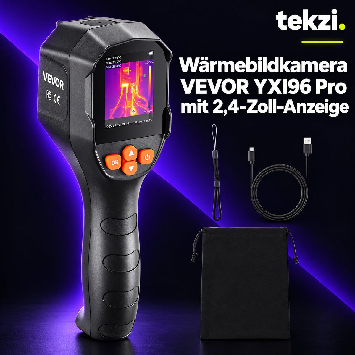 tekzi Wärmebildkamera VEVOR YXI96 Pro mit 2,4-Zoll-Anzeige – Ansicht 1 im TEKZI-Design