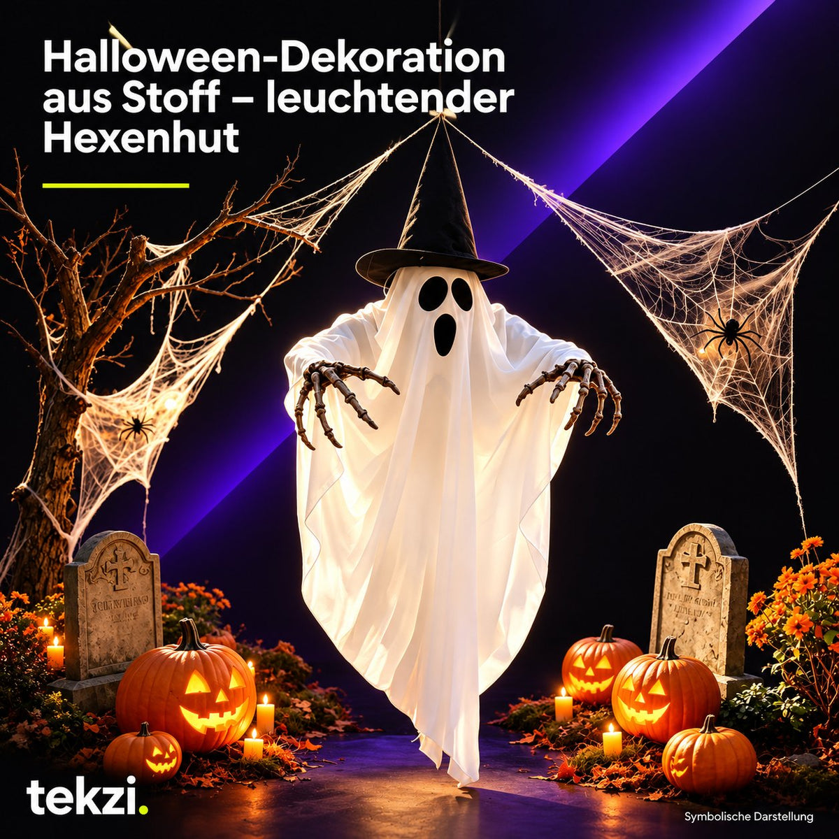 tekzi Halloween-Dekoration aus Stoff – leuchtender Hexenhut – Ansicht 4 im TEKZI-Design
