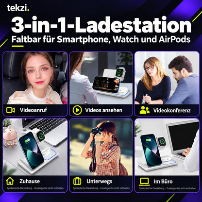 tekzi Ladestation 3-in-1 – faltbar für Smartphone, Watch und AirPods – Produktansicht 8 im TEKZI-Design