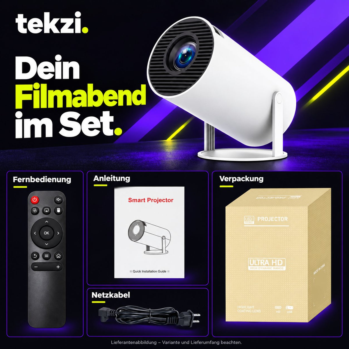 HY300 Pro Mini-Beamer – Produktansicht 5 im deutschen TEKZI-Design