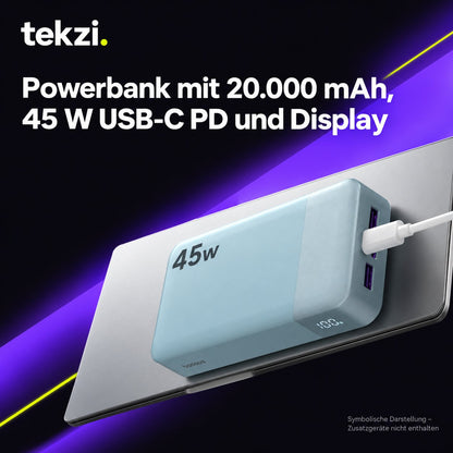 tekzi Powerbank mit 20.000 mAh, 45 W USB-C PD und Display – Ansicht 9 im TEKZI-Design