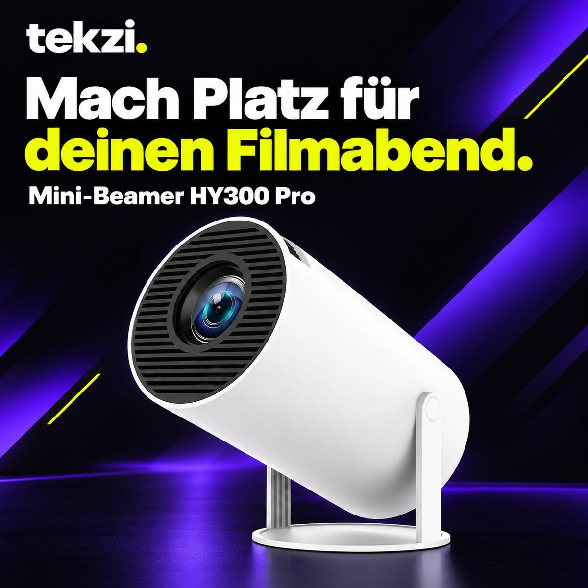 HY300 Pro Mini-Beamer – Produktansicht 1 im deutschen TEKZI-Design