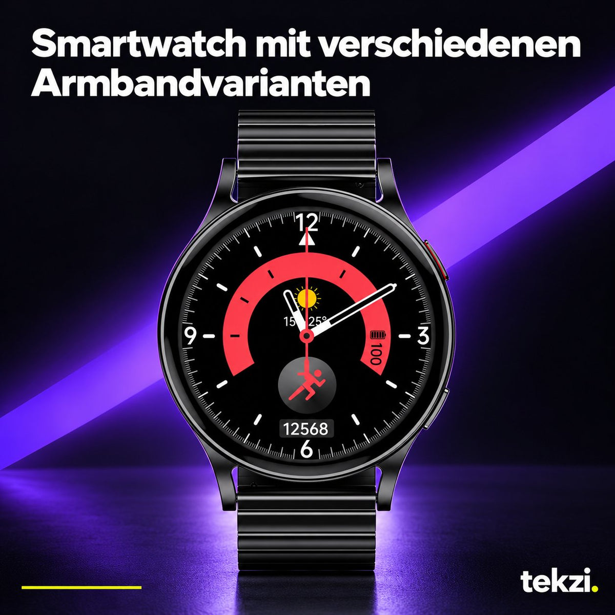 tekzi Smartwatch mit verschiedenen Armbandvarianten – Ansicht 3 im TEKZI-Design